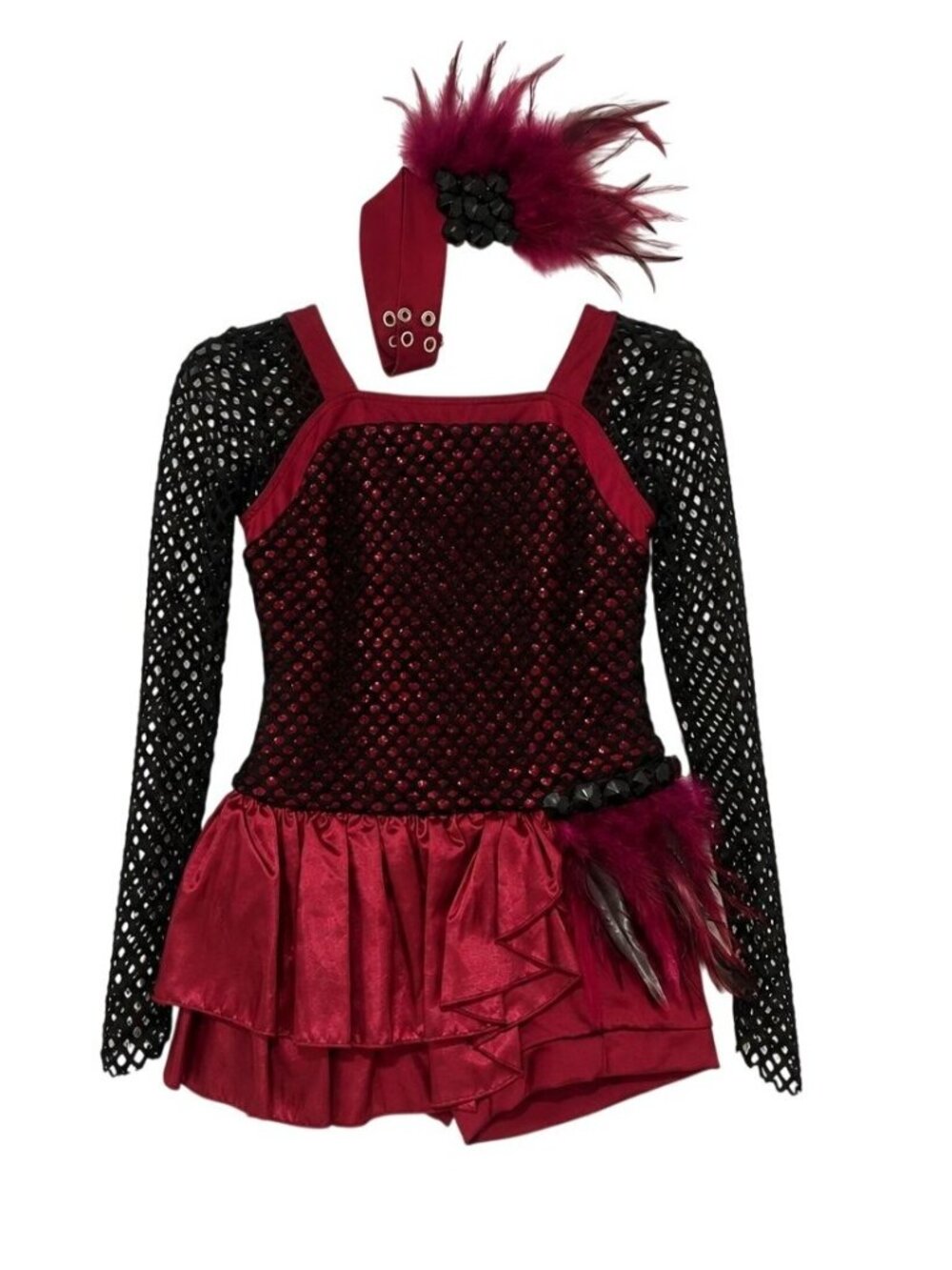 Weissman 11157 Breath of Life Burgundy Black Bustle Biketard Dance Costume LC 14
